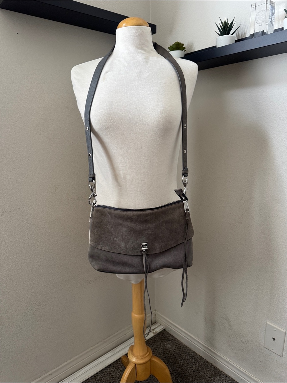 Rebecca Minkoff  Women's Gray Leather Crossbody Bag - Versatile Everyday Style